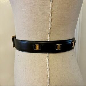 Salvatore Ferragamo Chocolate BrownLeather Belt with Gold Accents
